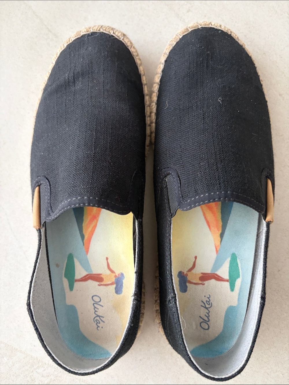 OluKai womens Black Canvas Slip-On Espadrilles